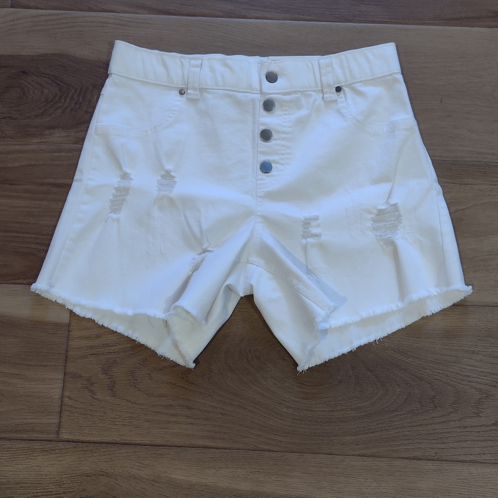 HUE White Distressed Jean Shorts